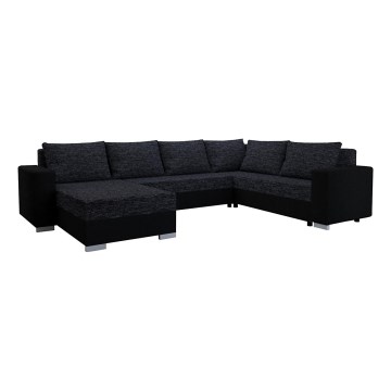 Polsterbare universelle U-förmige Schlafcouch YORK in Schwarz/Anthrazit