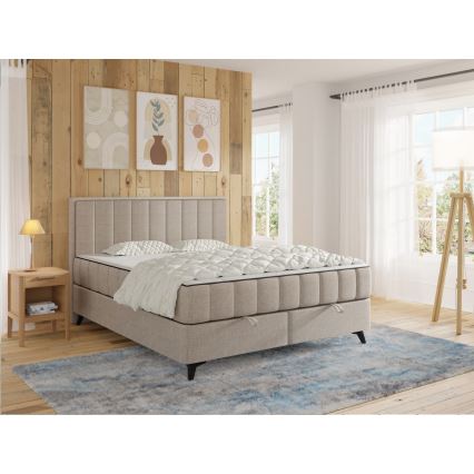 Polsterbett mit Matratzen und Topper, mit Stauraum ALICIA 140x200 cm beige