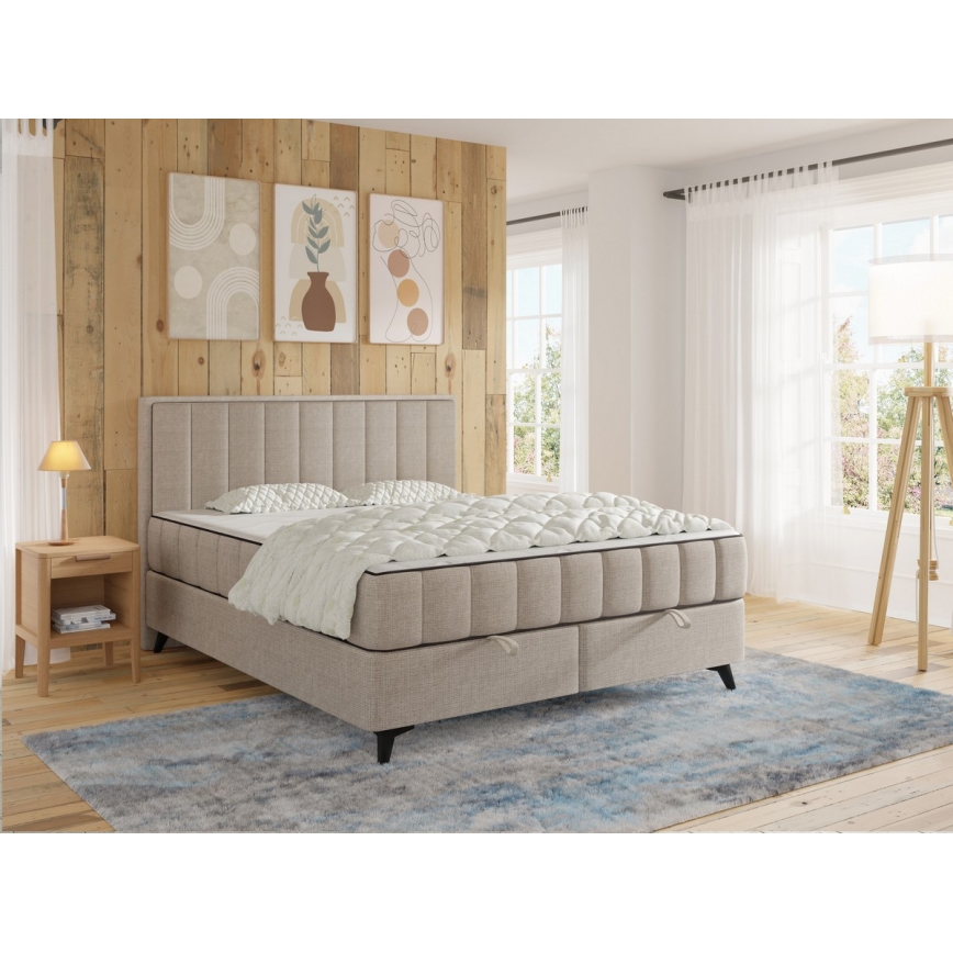 Polsterbett mit Matratzen und Topper, mit Stauraum ALICIA 140x200 cm beige