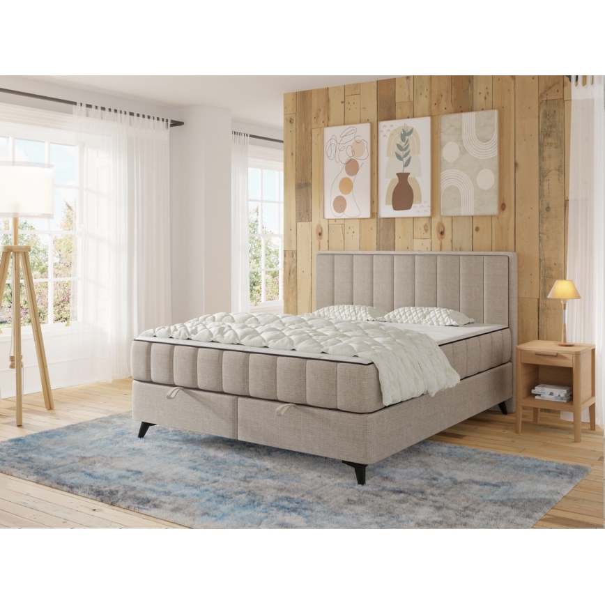 Polsterbett mit Matratzen und Topper sowie Stauraum ALICIA 180x200 cm Beige