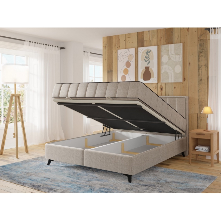 Polsterbett mit Matratzen und Topper sowie Stauraum ALICIA 180x200 cm Beige