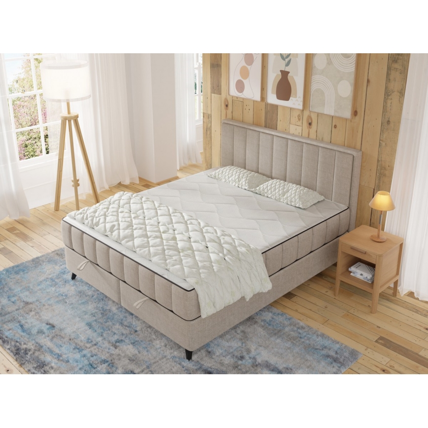 Polsterbett mit Matratzen und Topper sowie Stauraum ALICIA 180x200 cm Beige