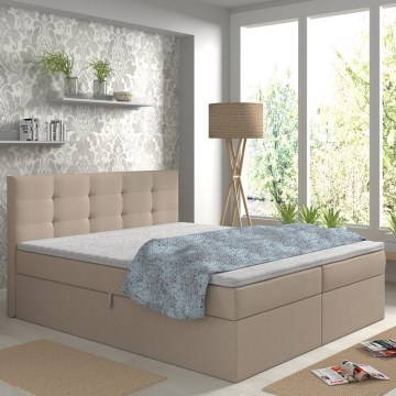 Polsterbett EMBER 160x200 cm, beige, mit Matratzen, Topper und Stauraum