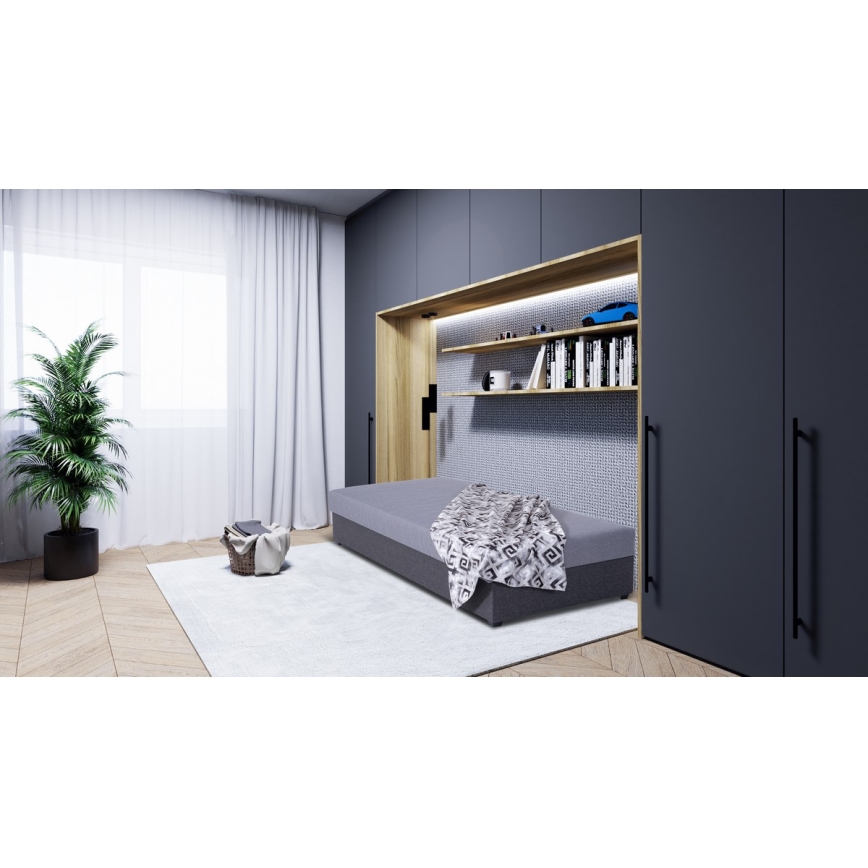 Polsterbett mit Stauraum JACOB XL, Belastbarkeit 130 kg, 90x200 cm, grau