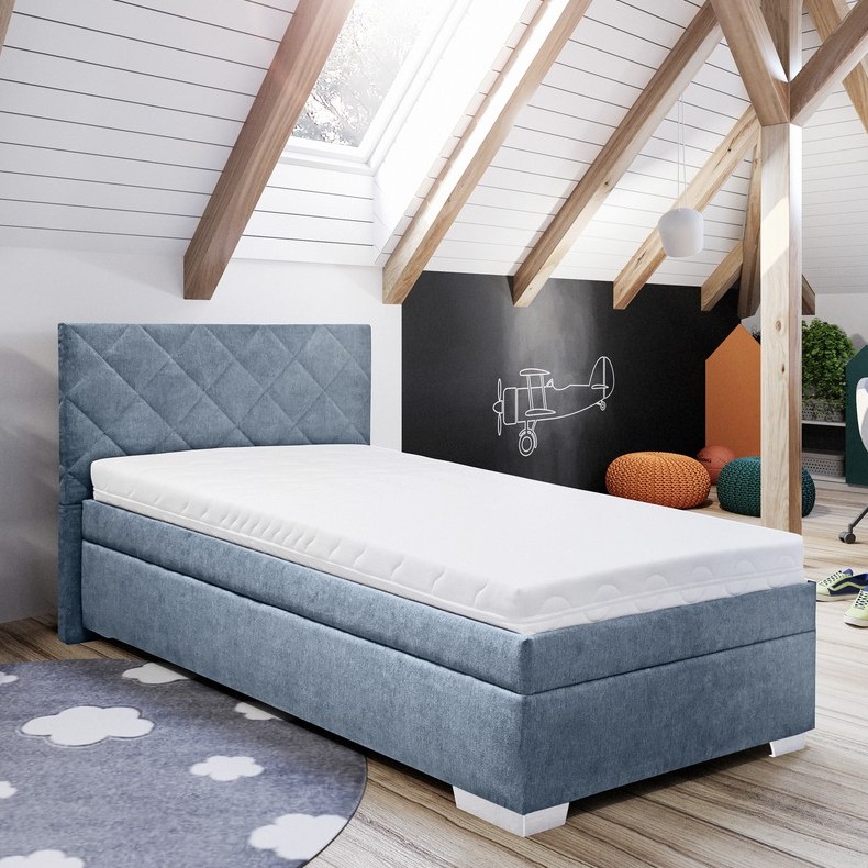 Polsterbett LANA mit Bettkasten und Matratze 90x200 cm, blau