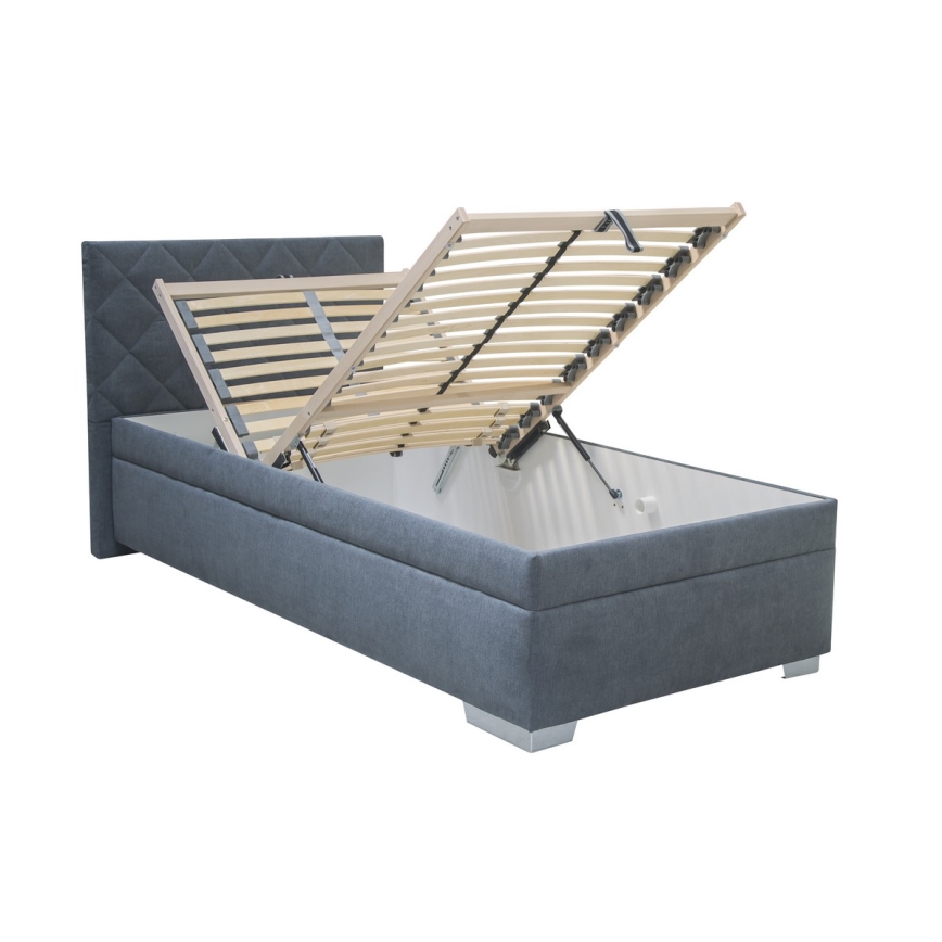 Polsterbett LANA mit Bettkasten und Matratze 90x200 cm, blau