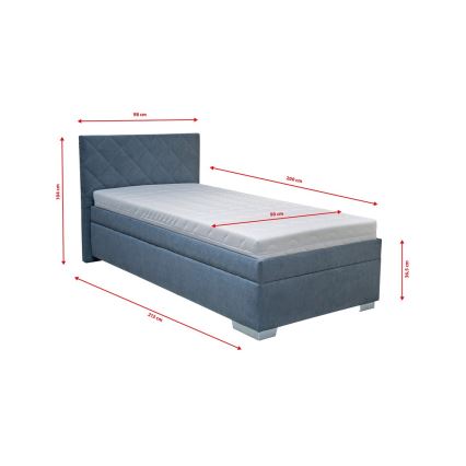 Polsterbett LANA mit Bettkasten und Matratze 90x200 cm, blau