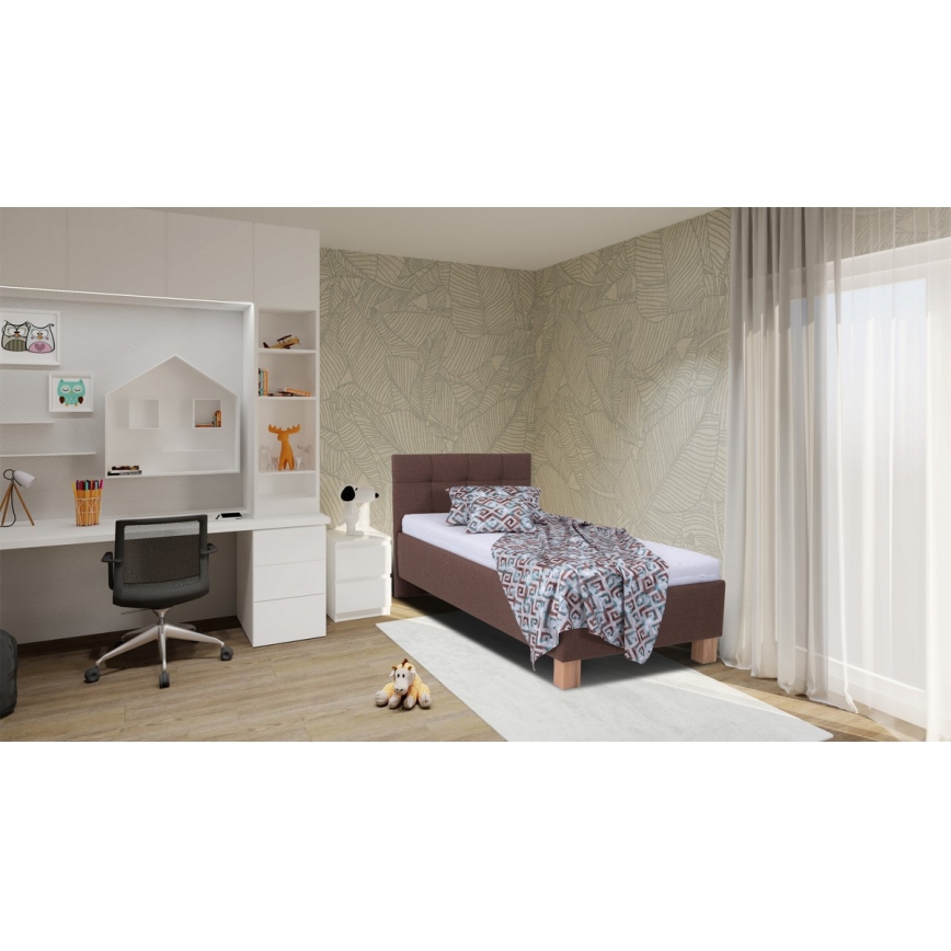 Polsterbett mit Matratze und Stauraum MARIA ONE 90x200 cm Braun
