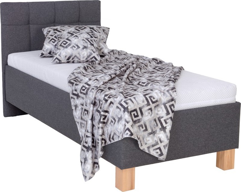 Polsterbett MARIA ONE 90x200 cm mit Matratze und Stauraum, grau
