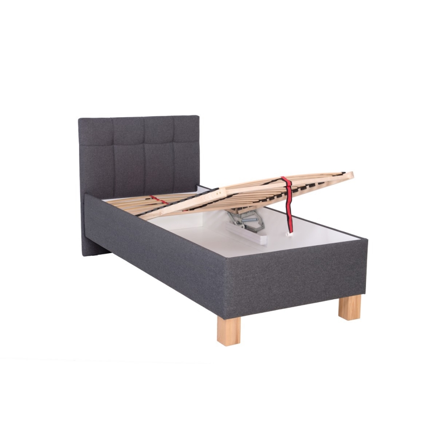 Polsterbett MARIA ONE 90x200 cm mit Matratze und Stauraum, grau