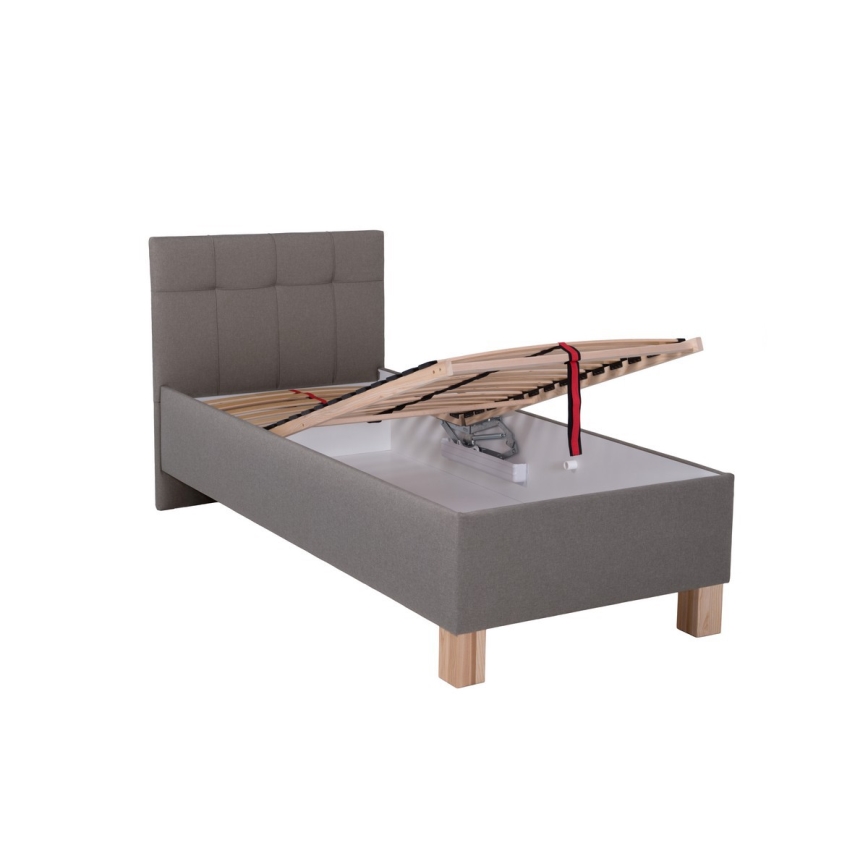 Polsterbett mit Matratze und Stauraum MARIA ONE 90x200 cm Taupe