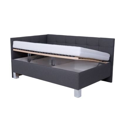 Polsterbett MARIA PETITE 120 x 200 cm mit Matratze und praktischem Bettkasten, grau