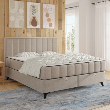 Polsterbett mit Matratzen, Topper und Stauraum ALICIA 180x200 cm beige