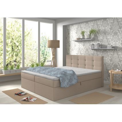 Polsterbett mit Matratzen, Topper und Stauraum EMBER 180x200 cm beige