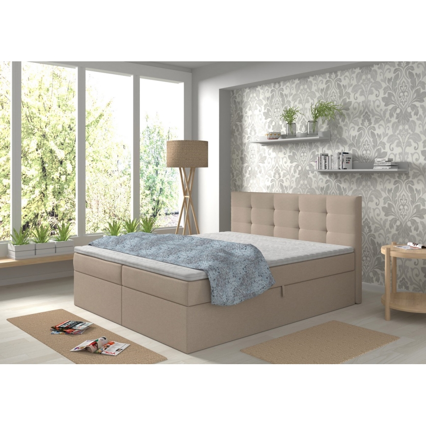 Polsterbett mit Matratzen, Topper und Stauraum EMBER 180x200 cm beige