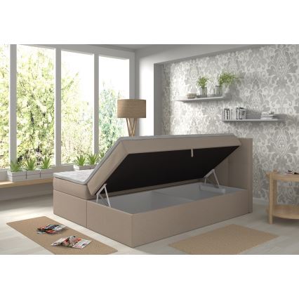 Polsterbett mit Matratzen, Topper und Stauraum EMBER 180x200 cm beige