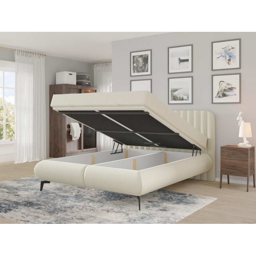 Polsterbett mit Matratzen und Stauraum ALEXA 180x200 cm beige