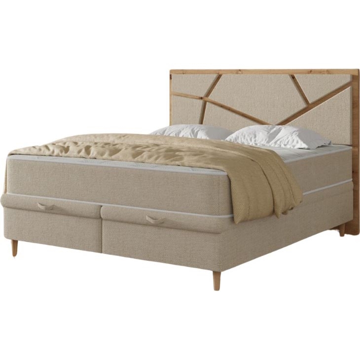 Polsterbett mit Matratzen und Stauraum NAOMI 180x200 cm beige