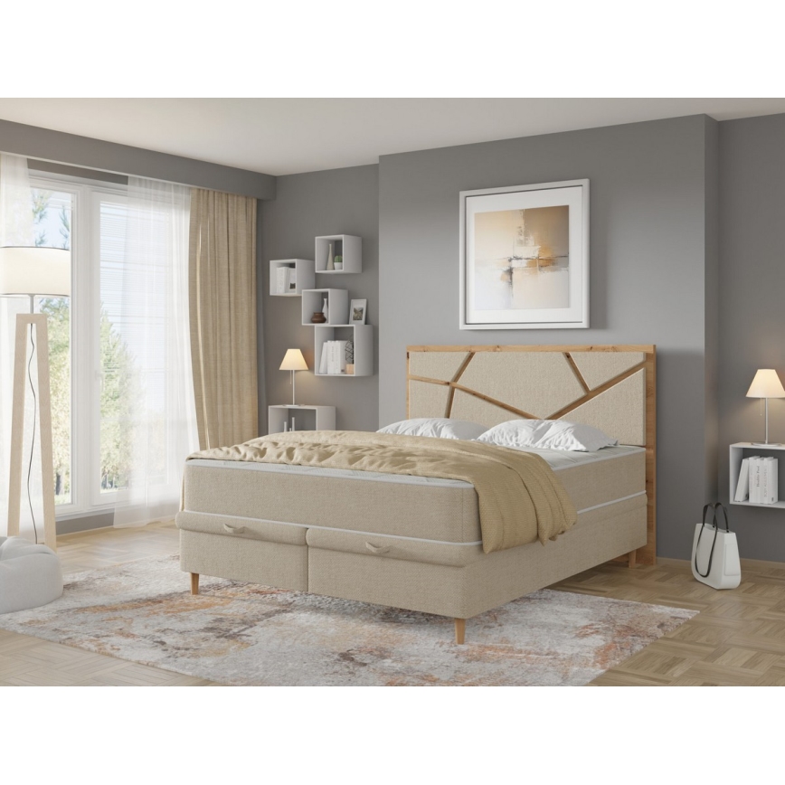 Polsterbett mit Matratzen und Stauraum NAOMI 180x200 cm beige