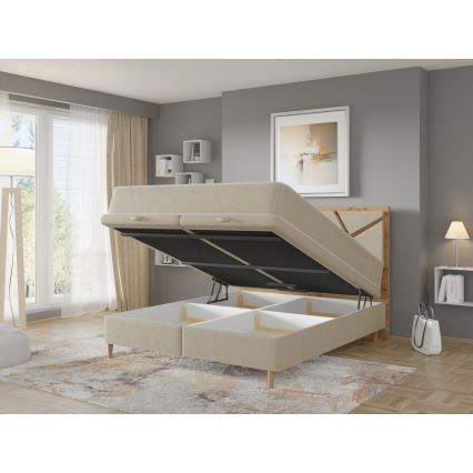Polsterbett mit Matratzen und Stauraum NAOMI 180x200 cm beige