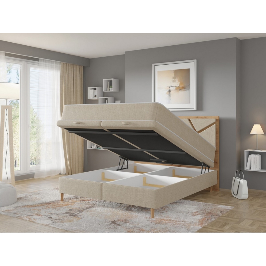 Polsterbett mit Matratzen und Stauraum NAOMI 180x200 cm beige