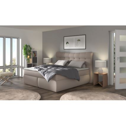 Polsterbett mit Matratzen und Topper SOFIA 180x200 cm beige