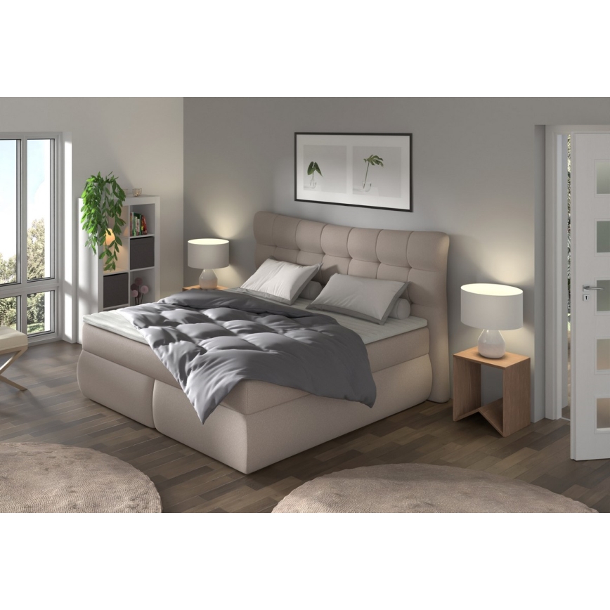 Polsterbett mit Matratzen und Topper SOFIA 180x200 cm beige