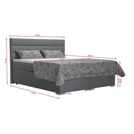 Gepolstertes Bett mit Stauraum und Matratzen mit Topper NEW BOLERO 180x200 cm grau
