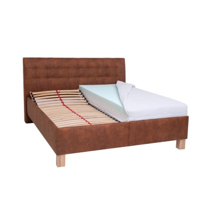 Polsterbett VIOLET 160x200 cm mit Matratze und Stauraum, in cognacbraun