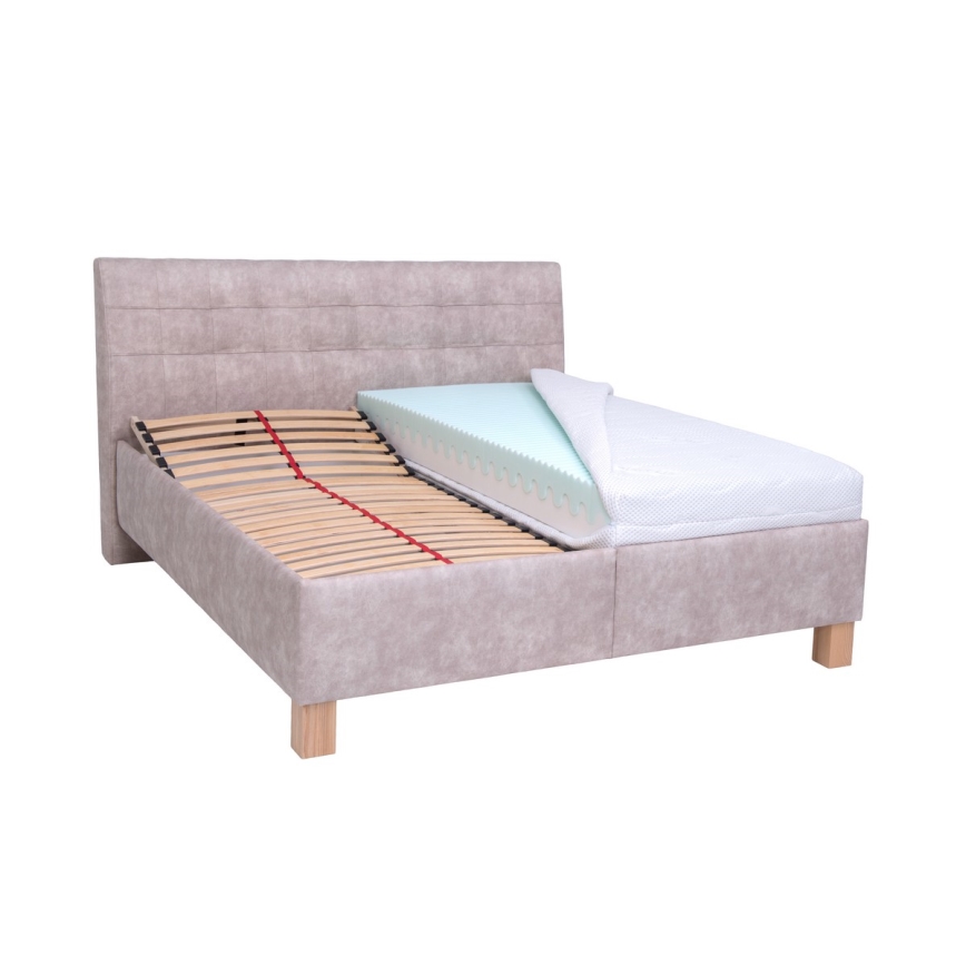Polsterbett VIOLET 180x200 cm mit Matratze und großzügigem Stauraum, beige