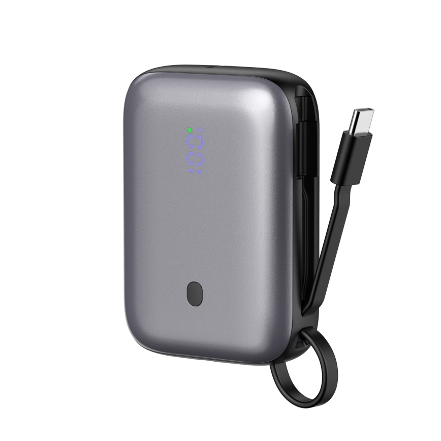 Powerbank 10000 mAh 20W Power Delivery Compact mit integriertem einziehbaren USB-C-Kabel 1m schwarz