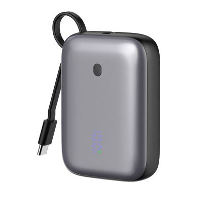 Powerbank 10000 mAh 20W Power Delivery Compact mit integriertem einziehbaren USB-C-Kabel 1m schwarz