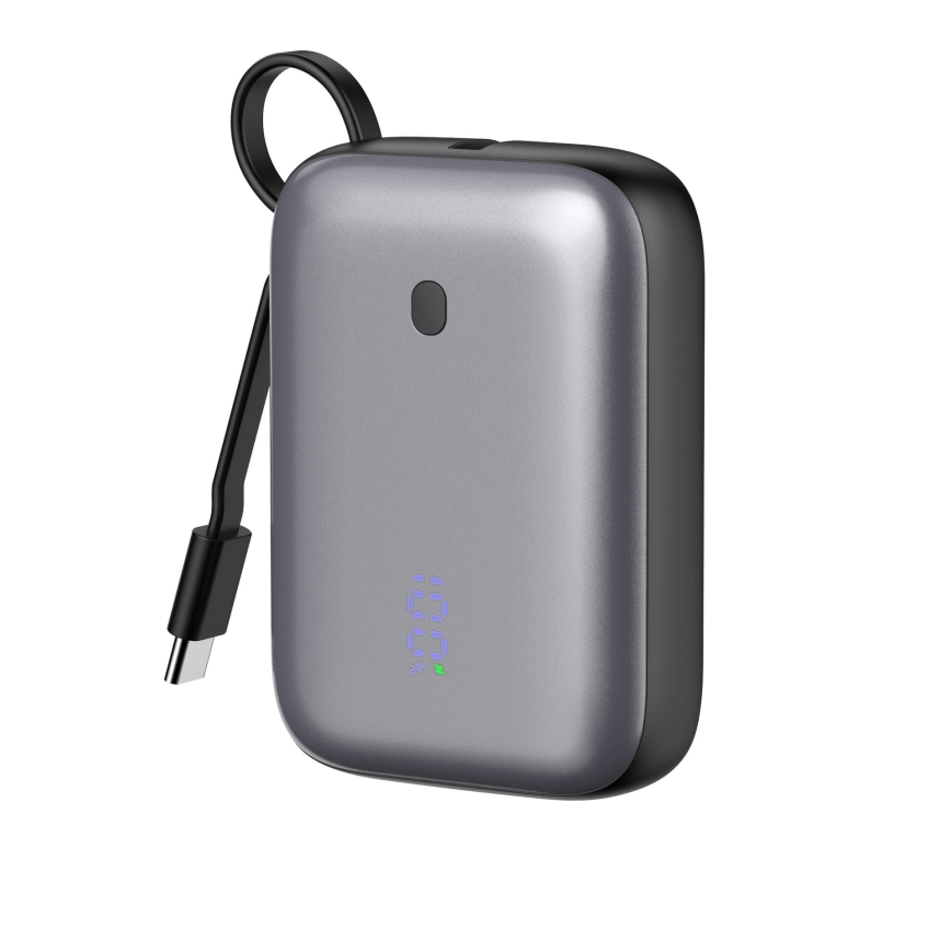 Powerbank 10000 mAh 20W Power Delivery Compact mit integriertem einziehbaren USB-C-Kabel 1m schwarz