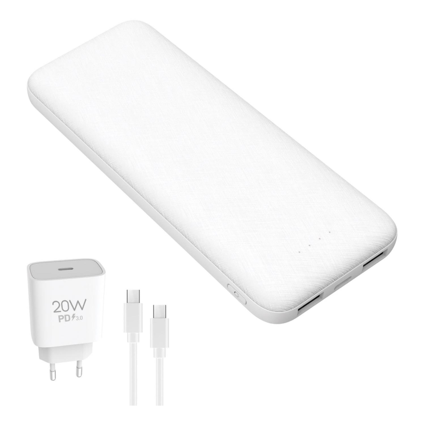 Powerbank 10000 mAh + Adapter 20W Power Delivery + USB-C/USB-C Kabel 1m weiß