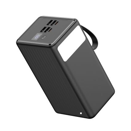 Powerbank 70000 mAh 20W Power Delivery 4x USB-A + 2x USB-C mit LED-Taschenlampe und 1m USB-C-Kabel, schwarz