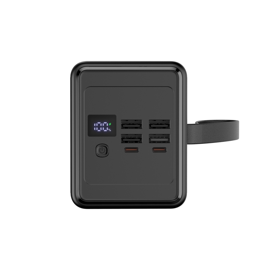 Powerbank 70000 mAh 20W Power Delivery 4x USB-A + 2x USB-C mit LED-Taschenlampe und 1m USB-C-Kabel, schwarz