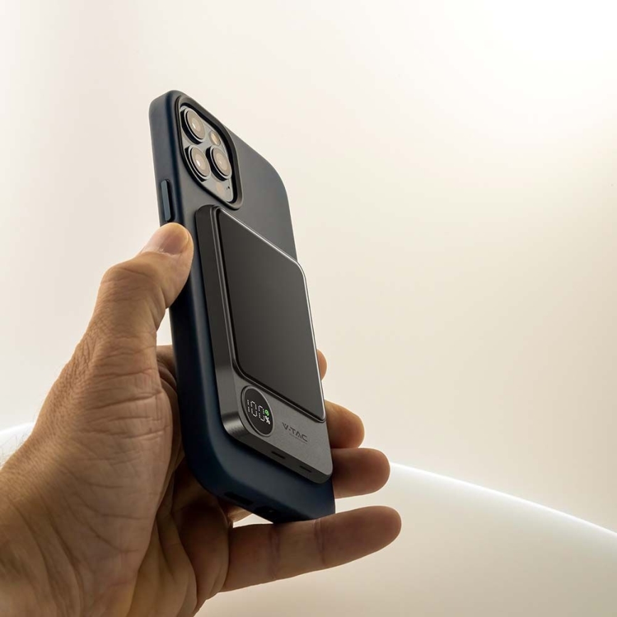 Powerbank mit Display und kabellosem Laden Power Delivery 5000mAh/20W/5V Schwarz