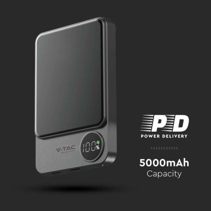 Powerbank mit Display und kabellosem Laden Power Delivery 5000mAh/20W/5V Schwarz