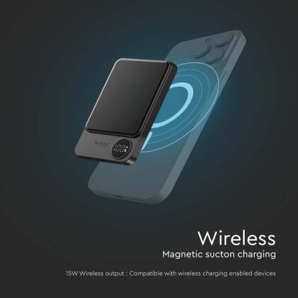 Powerbank mit Display und kabellosem Laden Power Delivery 5000mAh/20W/5V Schwarz