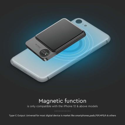 Powerbank mit Display und kabellosem Laden Power Delivery 5000mAh/20W/5V Schwarz