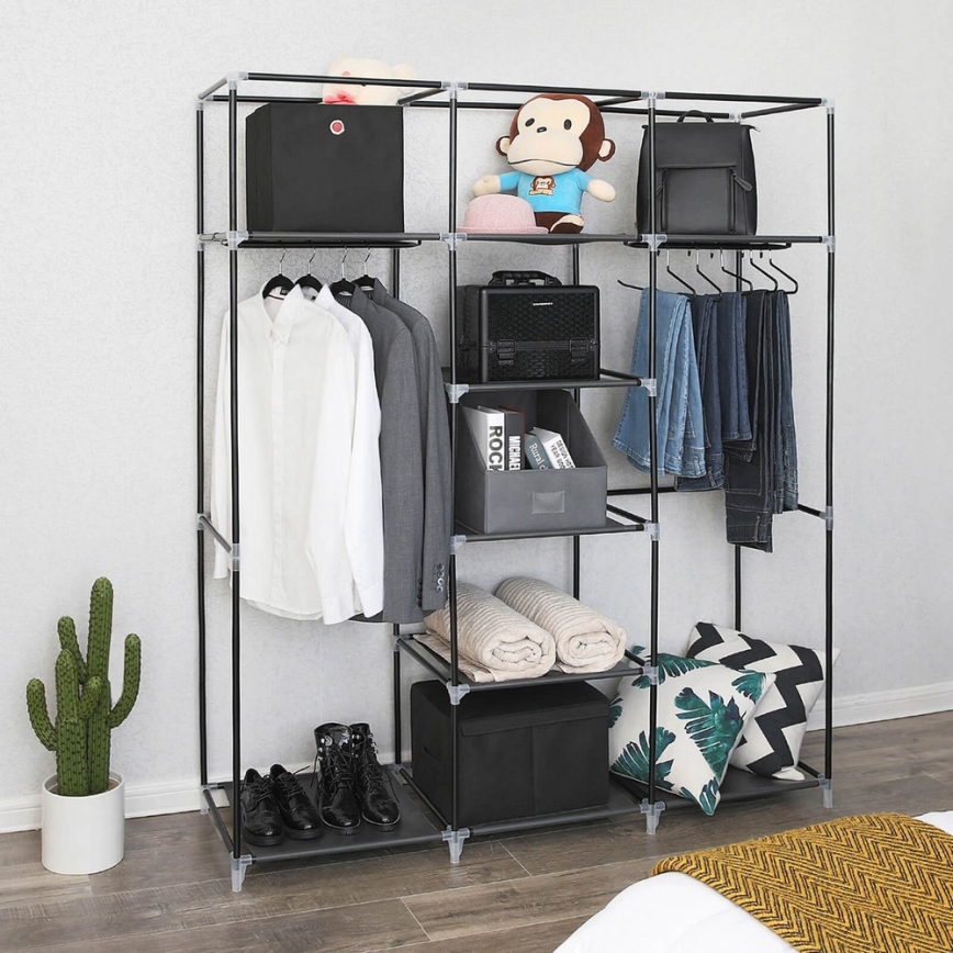 Praktischer Textil-Kleiderschrank mit Regalen und Kleiderstange MATIS 150x175 cm schwarz