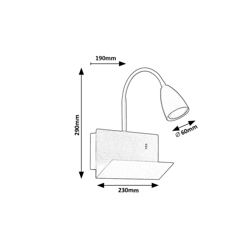 Rabalux - Wandleuchte mit Ablage und USB-Anschluss 1xGU10/25W/230V weiß