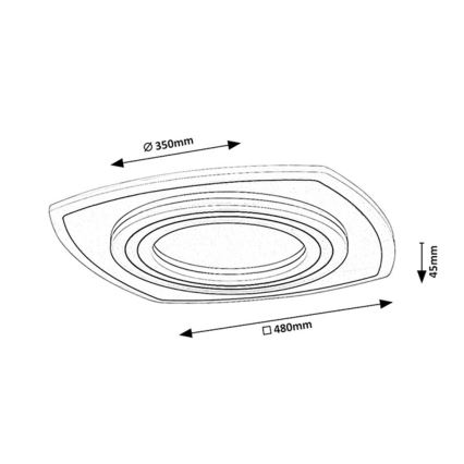 Rabalux - Dimmbare LED-Deckenleuchte, 60 W, 230 V, 3000/4000/6000 K, mattchrom/schwarz + Fernbedienung, 48x48 cm