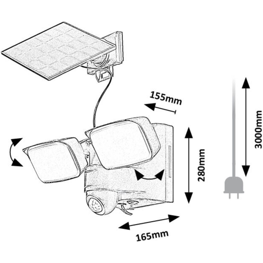 Rabalux - LED Solar-Wandlampe flexibel mit Sensor und externem Panel 2xLED/5W/3,7V IP54 schwarz 600 mAh