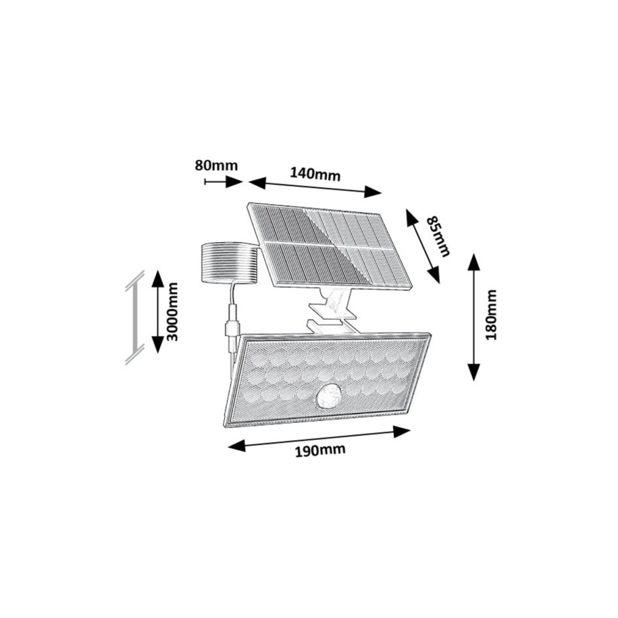 Rabalux - LED Solarstrahler mit Sensor LED/8W/3,7V 1800mAh IP65 + Fernbedienung