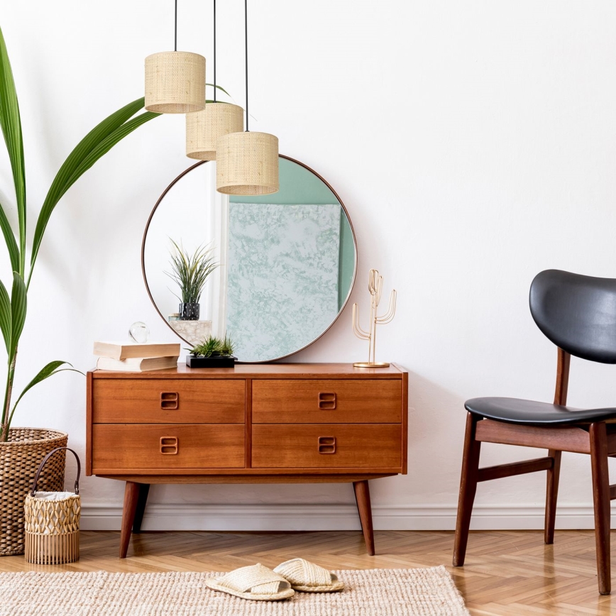 Deckenleuchte an Seil RATTAN 3xE27/60W/230V Rattan