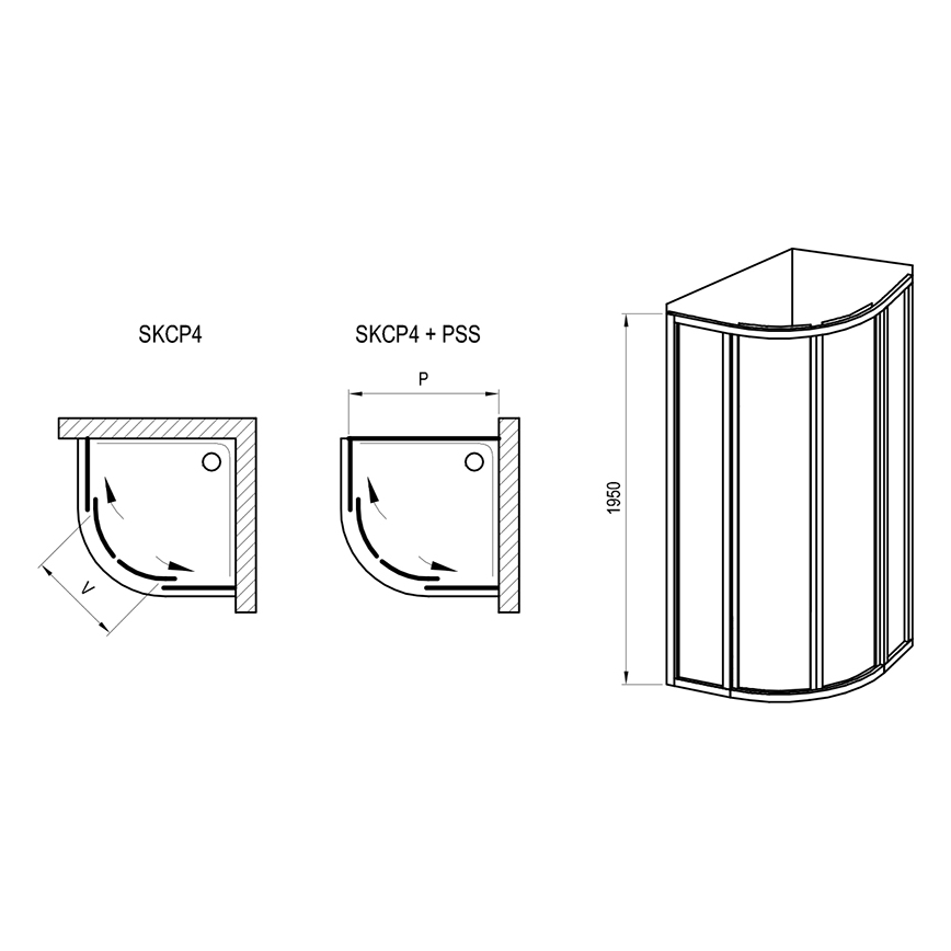 Ravak 3114O10211 - 4-teilige viertelkreisförmige Eckdusche SUPERNOVA 80x80 cm weiß