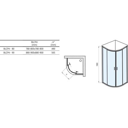 Ravak 3B270C00Z1B - viertelkreisförmige vierteilige Duschkabine BLIX 90x90 cm, glänzender Chrom