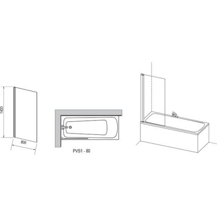 Ravak 79840C00Z1 - Duschwand für Badewanne 80x140 cm, glänzender Chrom