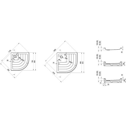 Ravak A204001120 - Viertelkreis-Duschwanne RONDA 80 x 80 cm weiß